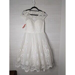 Chi Chi London White Lace Wedding Dress NEW Mini Midi Bridal Gown US 10 Prom